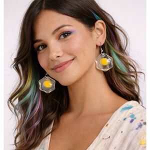 (NWOT) Handmade Fried Egg Dangle Earrings